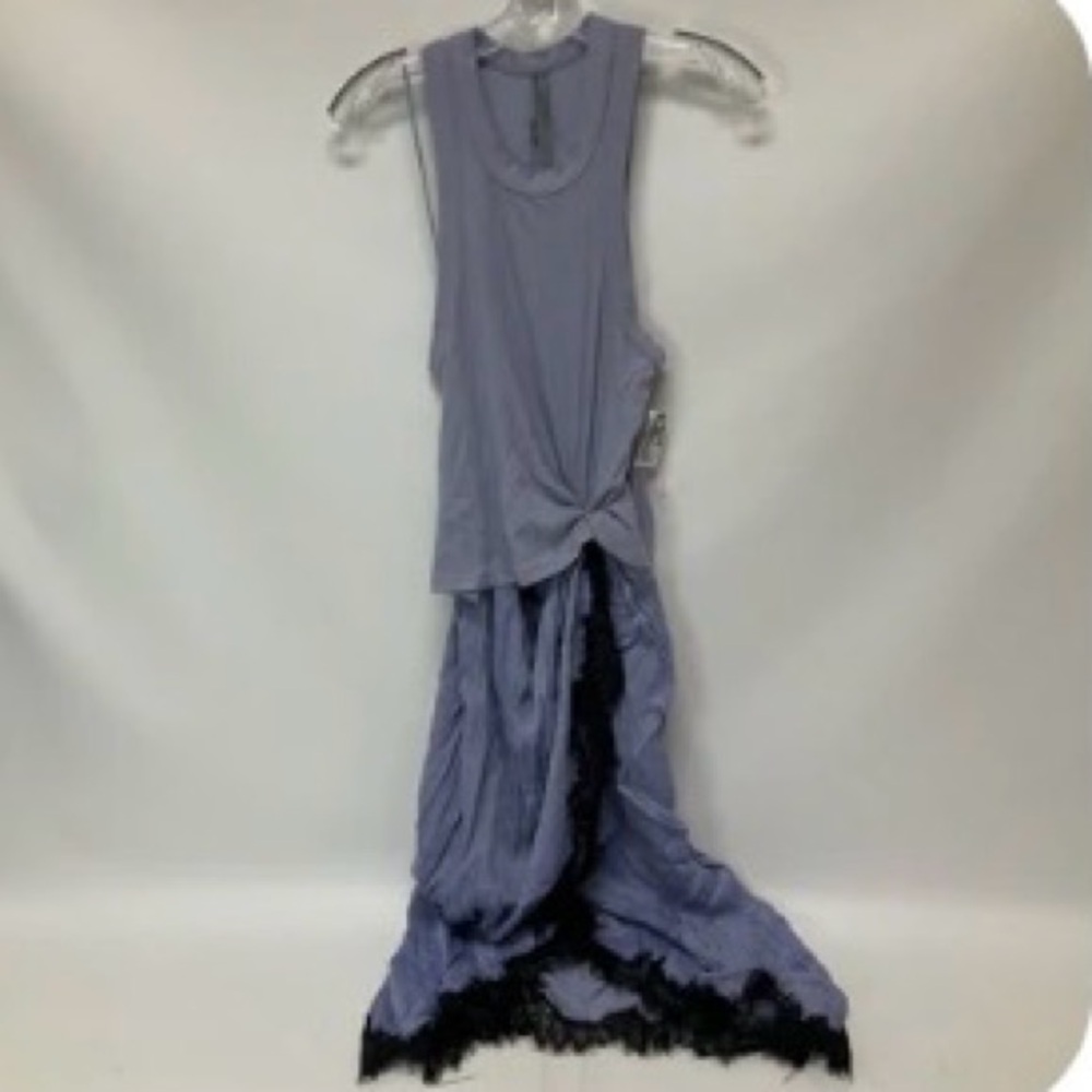 Free People Lavender Purple Midi Dress with Black Lace Trim